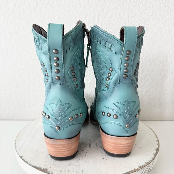 Lane COSSETTE Womens Cowboy Bootie 9.5 Turquoise Blue Cowgirl Western Short Boot - Picture 3 of 11